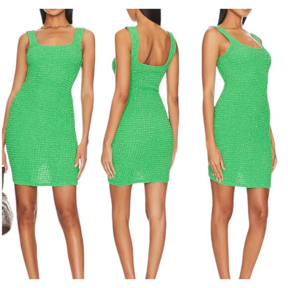 Rails NWT Julie Mini Dress Clover Green Size M Retro 90s Popcorn Fabric Stretchy - Picture 1 of 9